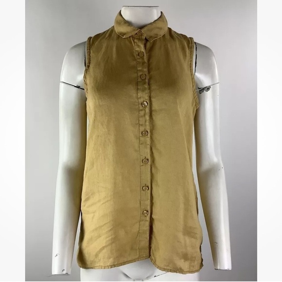 Garnet Hill Tops - Garnet Hill Sz 4 100% Linen Button Front Sleeveless Tunic Top Marigold Yellow